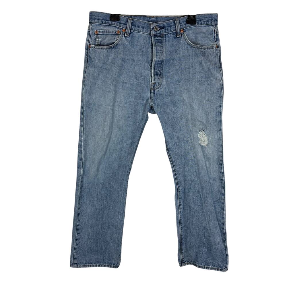 Levi's 501 Jeans Men 36x29.5 Blue Denim Button-Fly‎ Original Distressed Straight